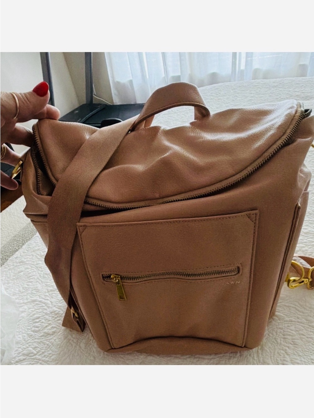 Fawn Design Tan Leather Convertible Baby Bag